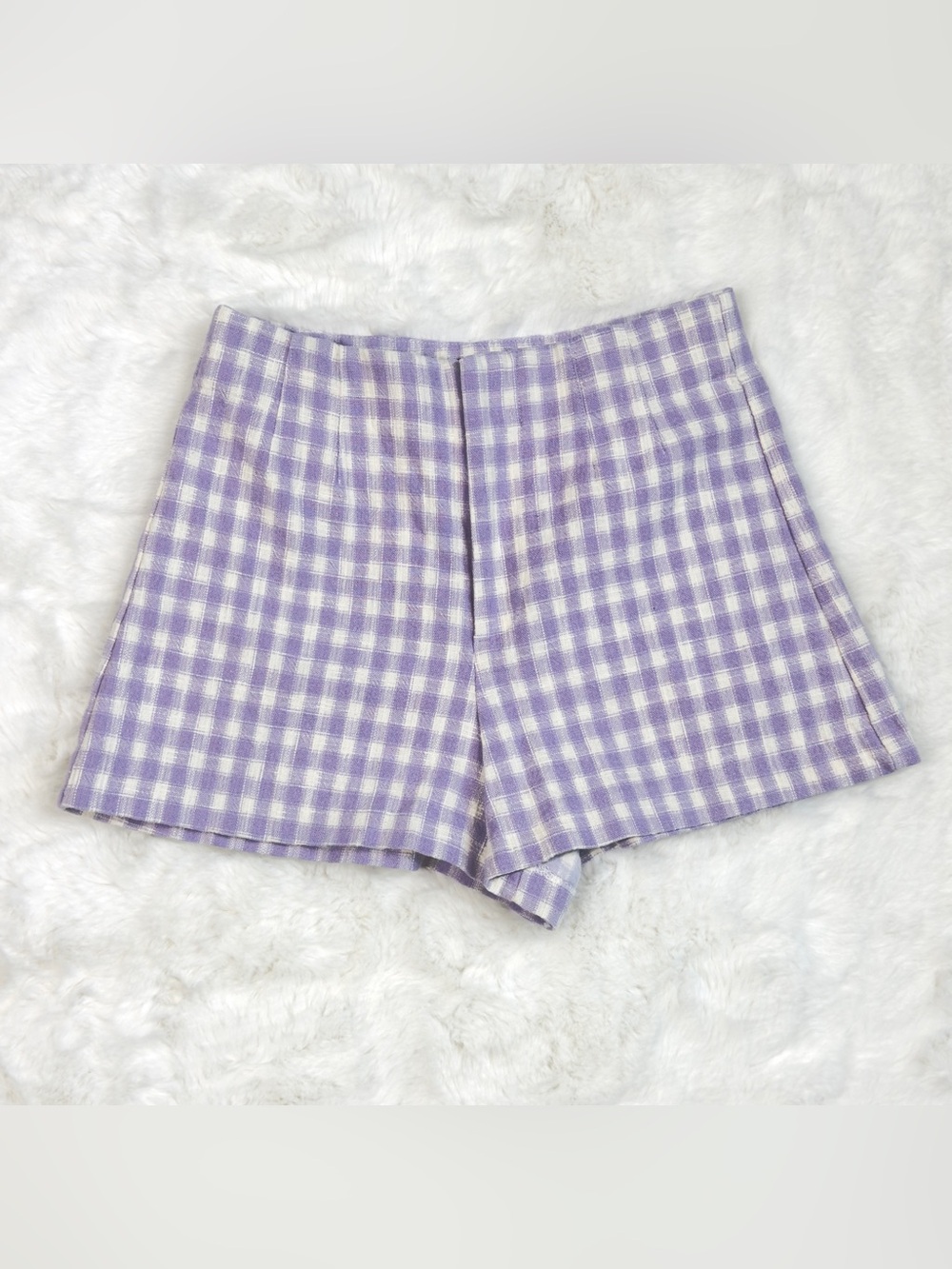 Zara Lilac and White Gingham High Waist Shorts